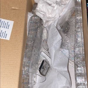 Clear Glitter Jelly Buckle Sandals